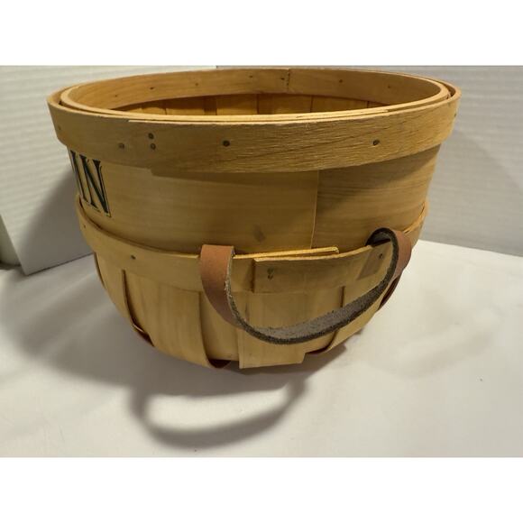 Farmhouse Autumn Wood Basket Leather Handles, Fall, Apple Container Organization - Picture 5 of 11